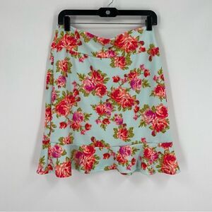 Agnes & Dora Blue Colorful Floral Mini Ruffle Hemline Pull On Flounce Skirt L